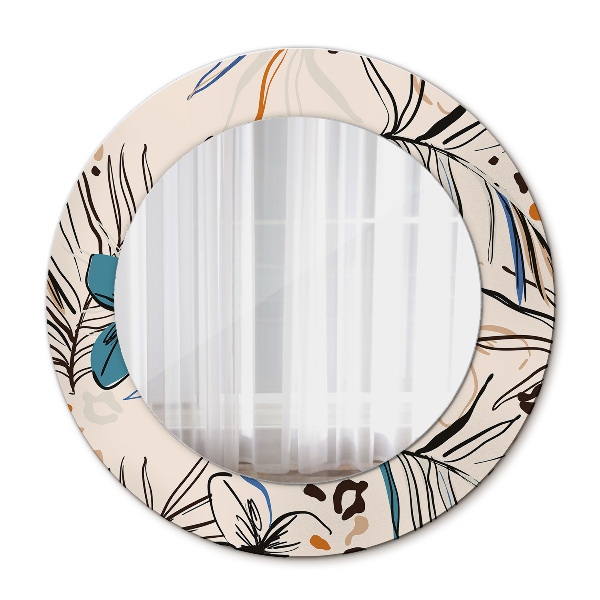 Round printed mirror Flowers with a jungle pattern