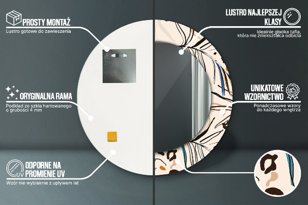 Round printed mirror Flowers with a jungle pattern