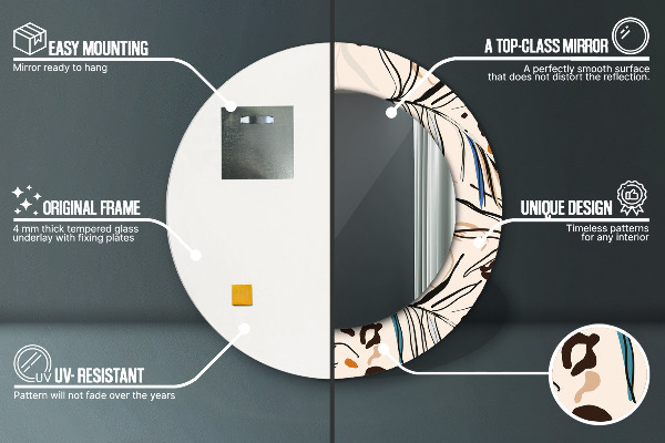 Round printed mirror Flowers with a jungle pattern