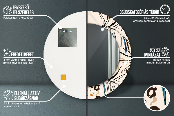 Round printed mirror Flowers with a jungle pattern