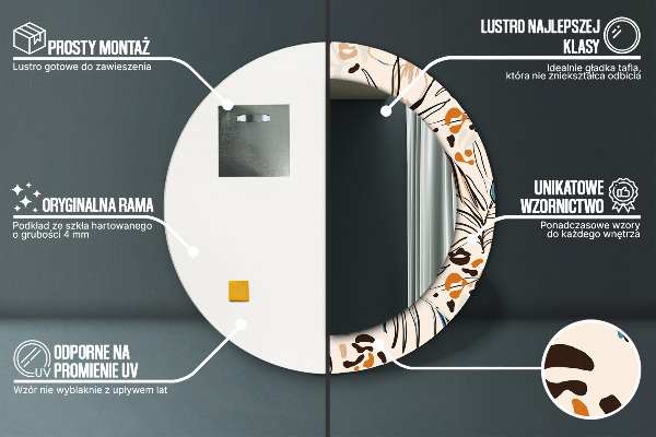 Round printed mirror Flowers with a jungle pattern