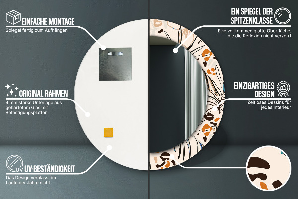 Round printed mirror Flowers with a jungle pattern