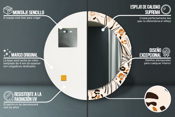 Round printed mirror Flowers with a jungle pattern