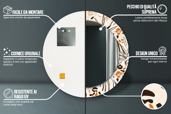 Round printed mirror Flowers with a jungle pattern