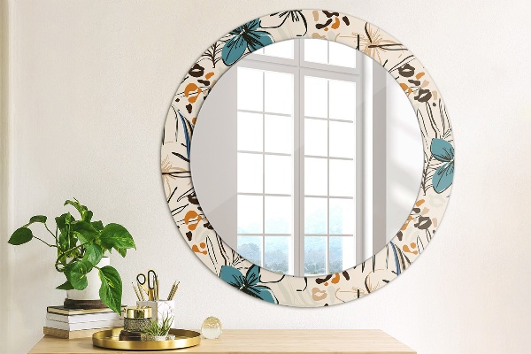 Round printed mirror Flowers with a jungle pattern