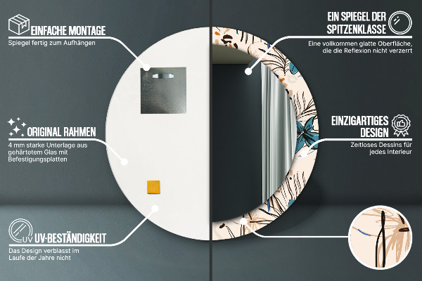 Round printed mirror Flowers with a jungle pattern