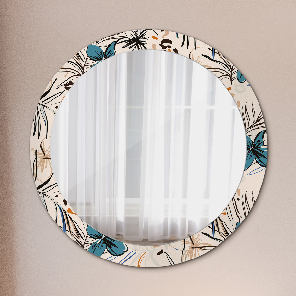 Round printed mirror Flowers with a jungle pattern