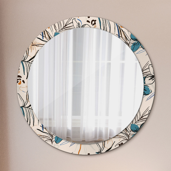 Round printed mirror Flowers with a jungle pattern