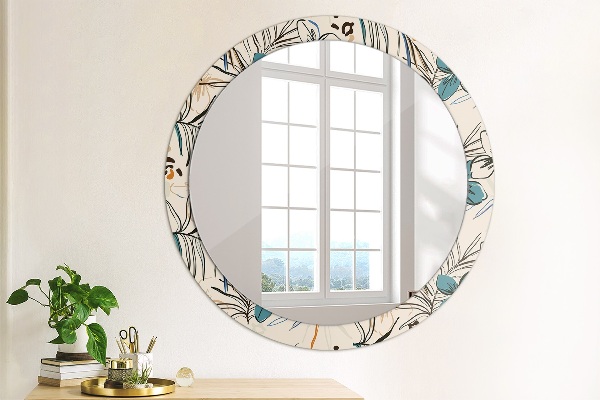 Round printed mirror Flowers with a jungle pattern