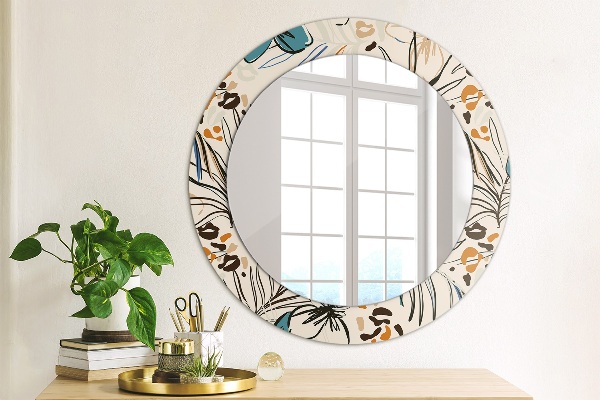 Round printed mirror Flowers with a jungle pattern