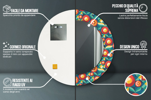 Round printed mirror Geometric fruit and leaves