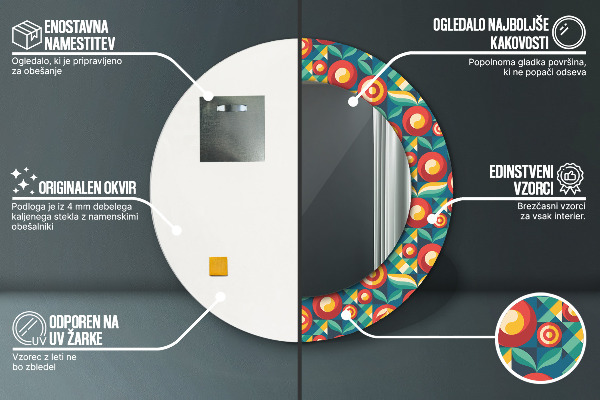 Round printed mirror Geometric fruit and leaves