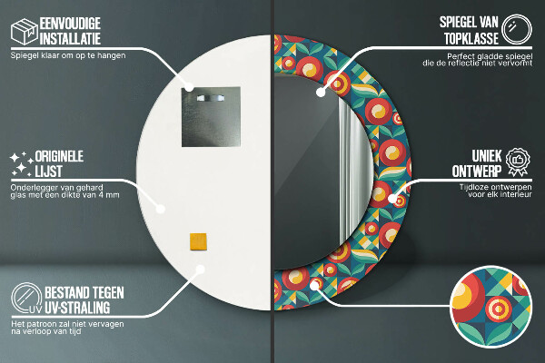 Round printed mirror Geometric fruit and leaves