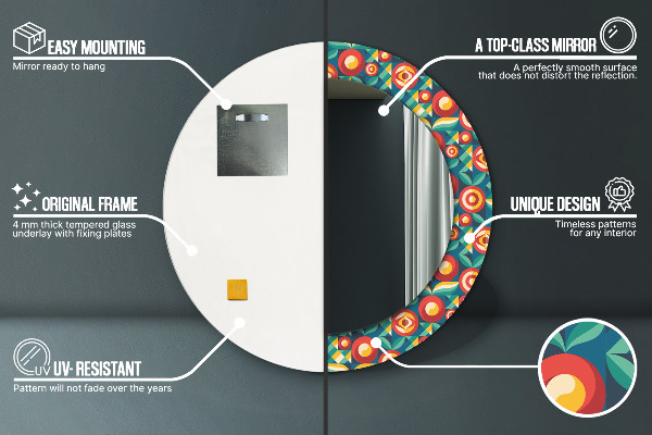 Round printed mirror Geometric fruit and leaves