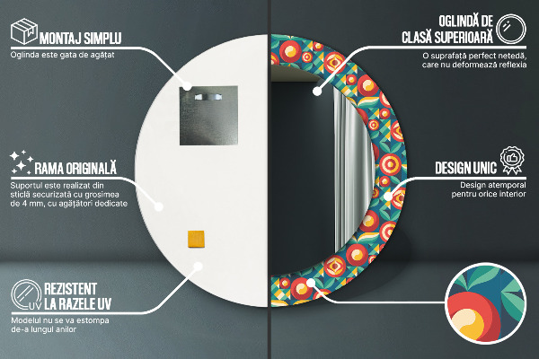 Round printed mirror Geometric fruit and leaves