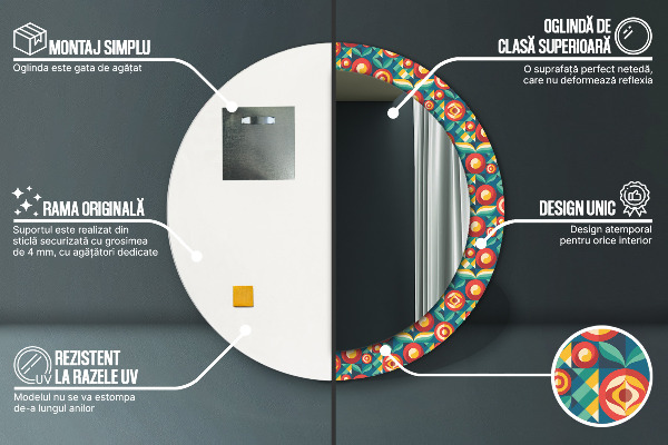 Round printed mirror Geometric fruit and leaves