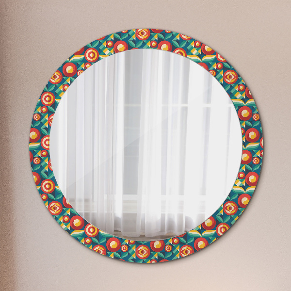 Round printed mirror Geometric fruit and leaves