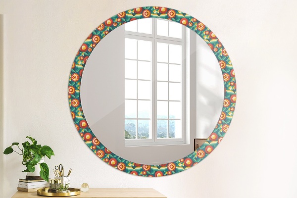 Round printed mirror Geometric fruit and leaves