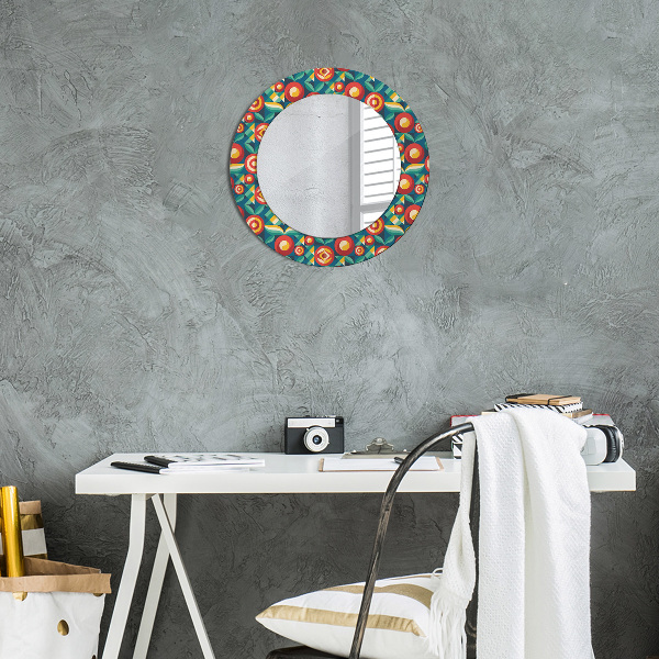 Round printed mirror Geometric fruit and leaves