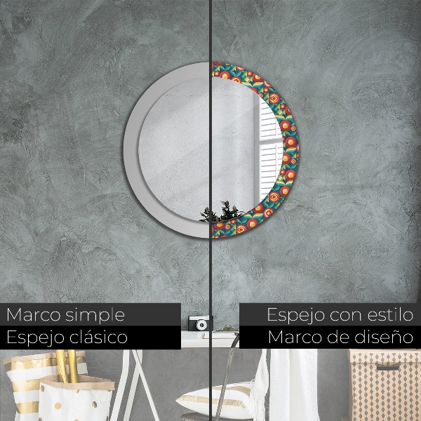 Round printed mirror Geometric fruit and leaves