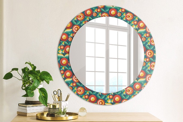 Round printed mirror Geometric fruit and leaves