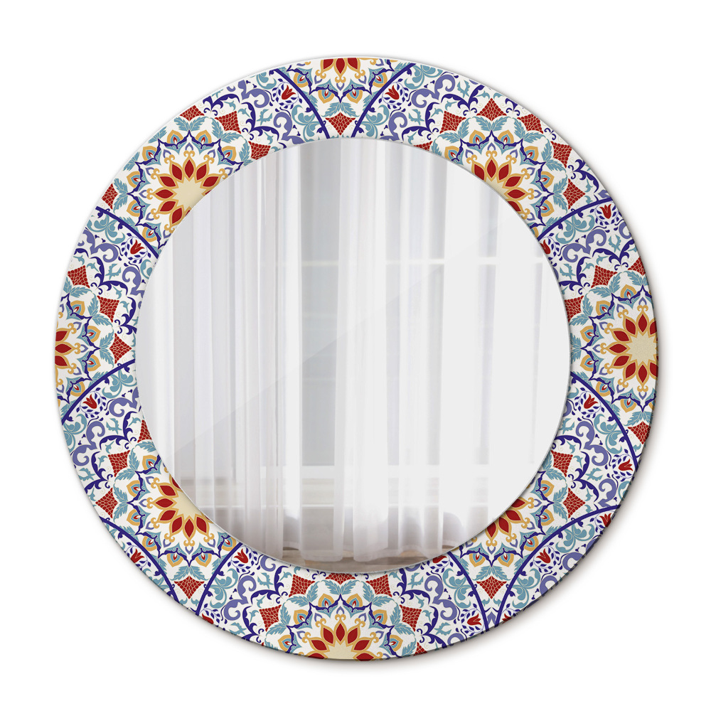 Round wall mirror decor Oriental colorful composition