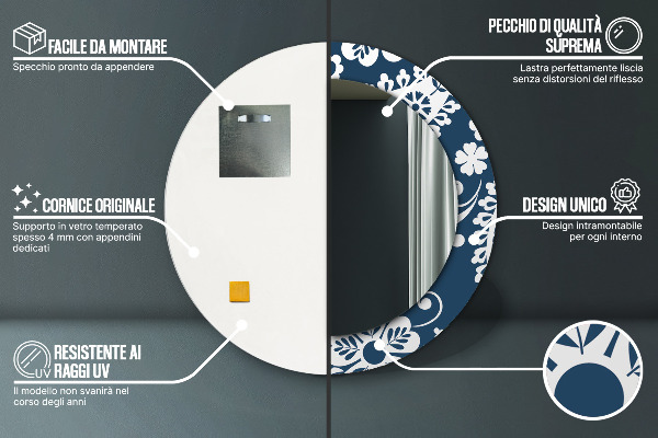 Round decorative mirror Paisley composition