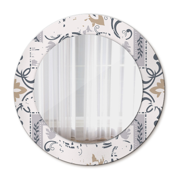 Round mirror frame with print Retro tiles