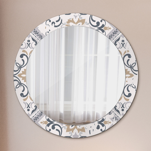 Round mirror frame with print Retro tiles