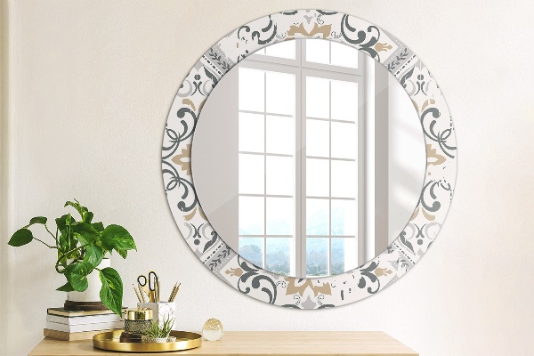 Round mirror frame with print Retro tiles