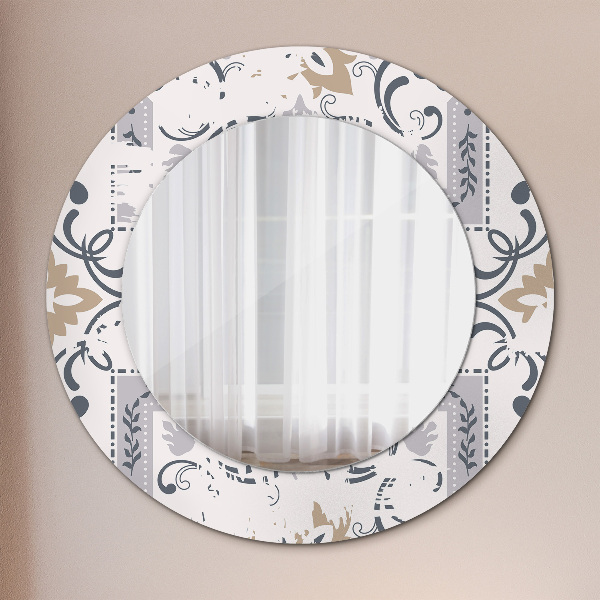 Round mirror frame with print Retro tiles