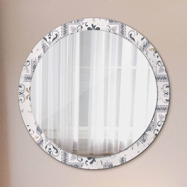Round mirror frame with print Retro tiles