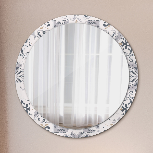 Round mirror frame with print Retro tiles