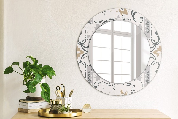 Round mirror frame with print Retro tiles