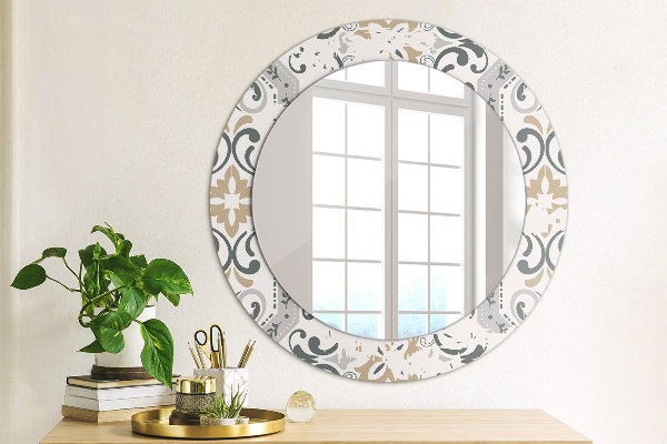 Round mirror frame with print Retro tiles