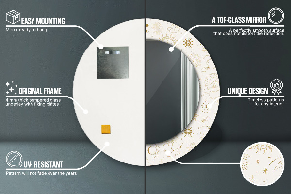 Round mirror frame with print Mystical esoteric pattern