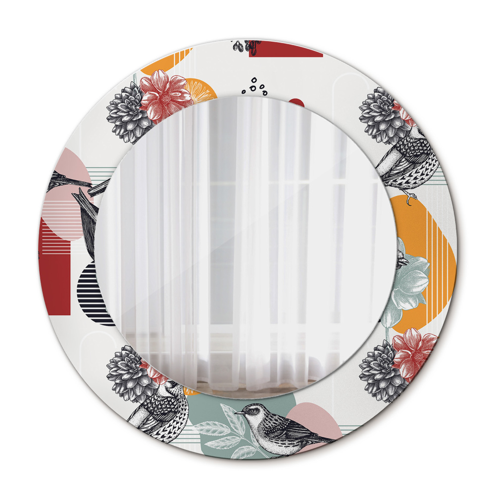 Round decorative mirror Abstraction with birds