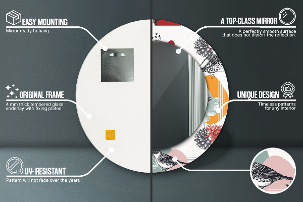 Round decorative mirror Abstraction with birds