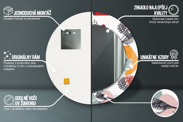 Round decorative mirror Abstraction with birds