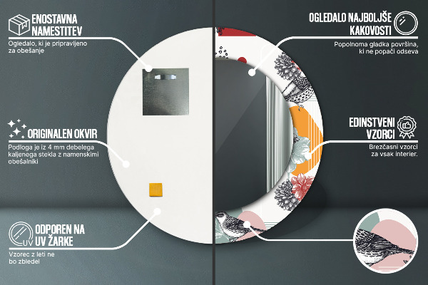 Round decorative mirror Abstraction with birds