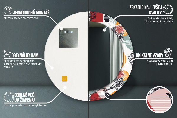 Round decorative mirror Abstraction with birds