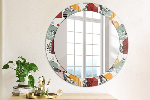 Round decorative mirror Abstraction with birds