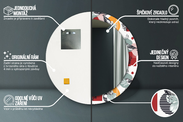 Round decorative mirror Abstraction with birds