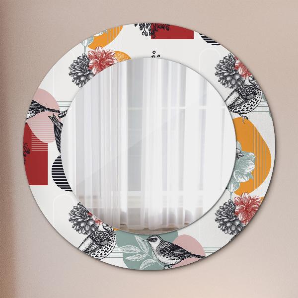 Round decorative mirror Abstraction with birds