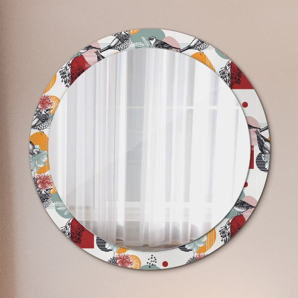 Round decorative mirror Abstraction with birds