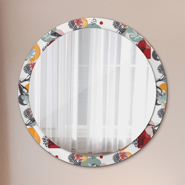 Round decorative mirror Abstraction with birds