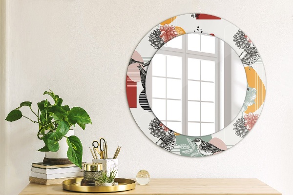 Round decorative mirror Abstraction with birds