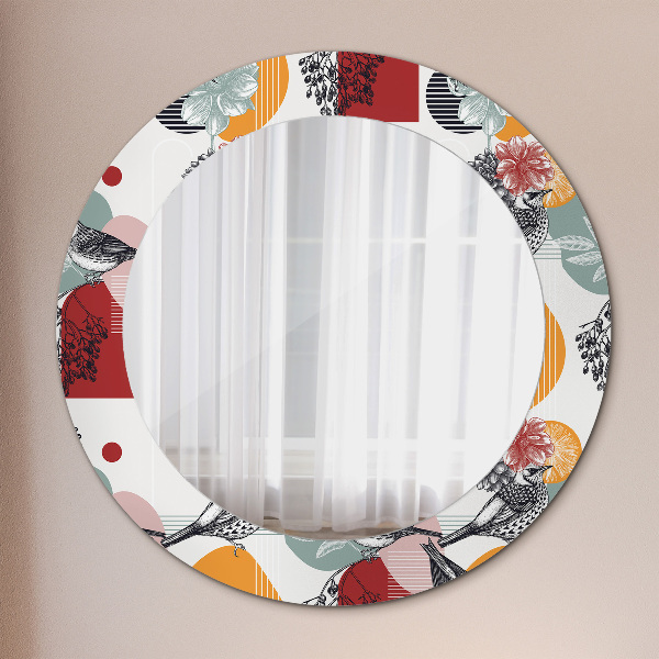 Round decorative mirror Abstraction with birds
