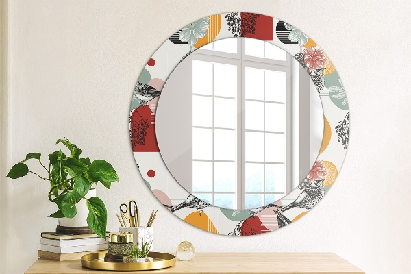 Round decorative mirror Abstraction with birds