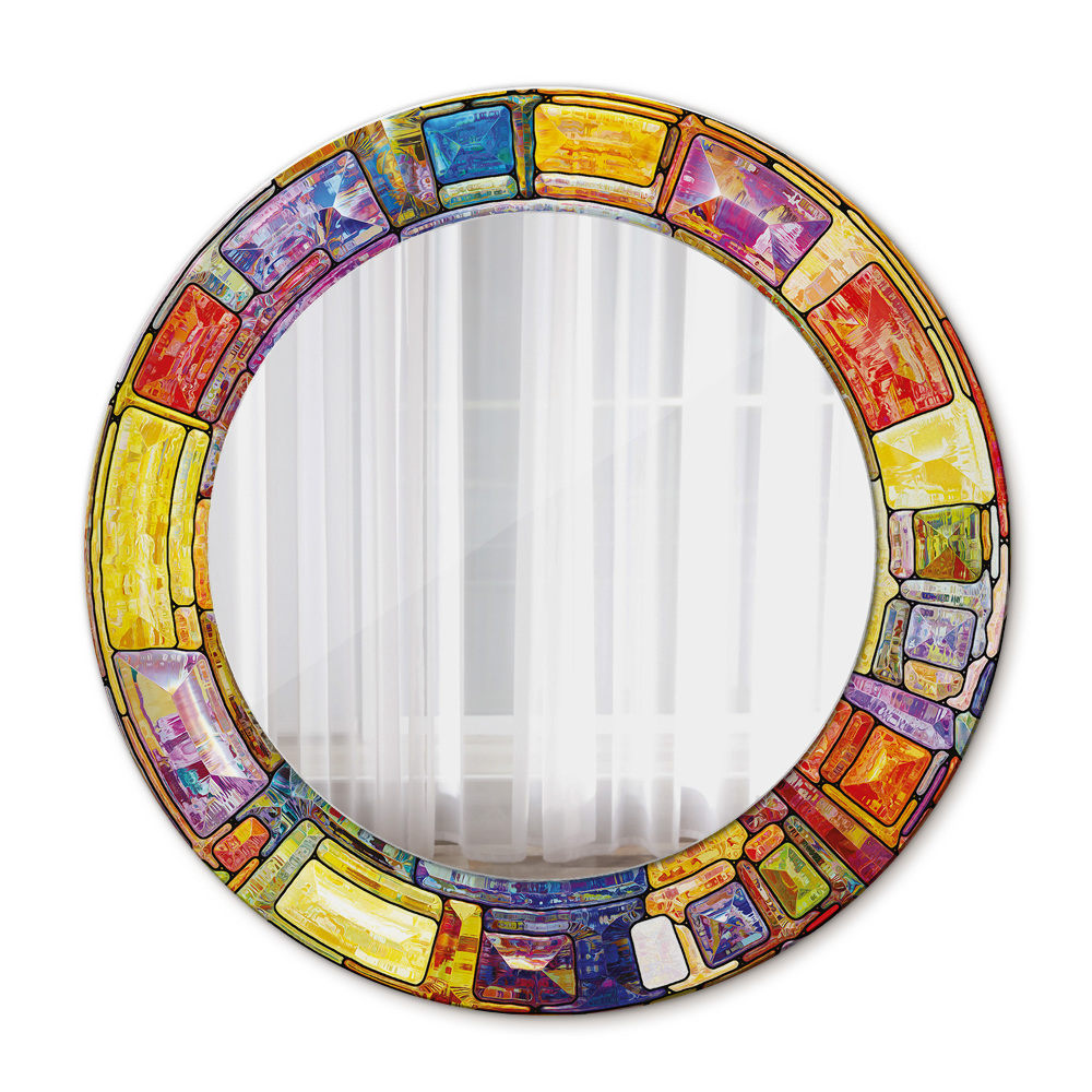 Ornate framed mirror Colored stained glass window